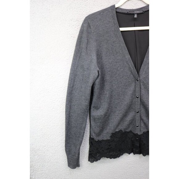 White House Black Market Wool Blend Button Up Lace Sweater-Size M-Whimsigoth - Picture 4 of 11